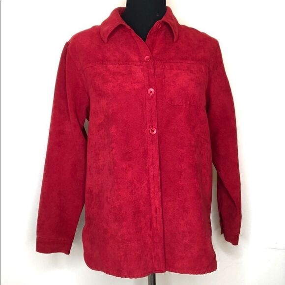 Studio Works RED Faux Suede Button-Down Shirt Top - Picture 1 of 8